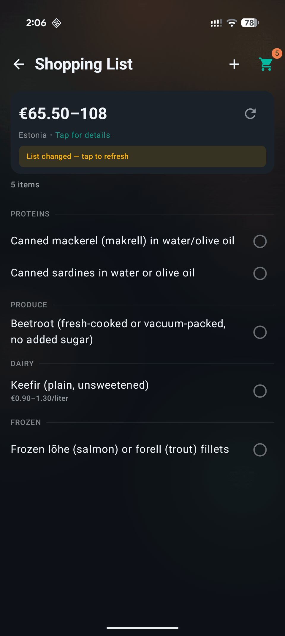 Smart shopping list with prices and pantry categories